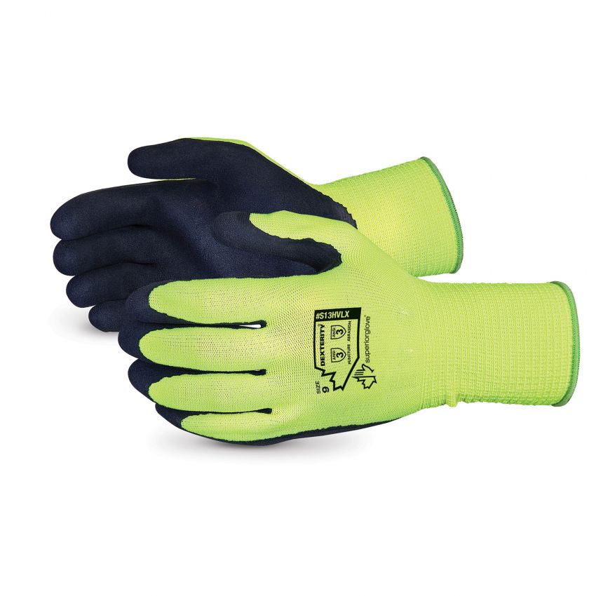 #S13HVLX Superior Glove® Dexterity® 13-gauge High-viz Polyester w/  Foam-Latex Palm